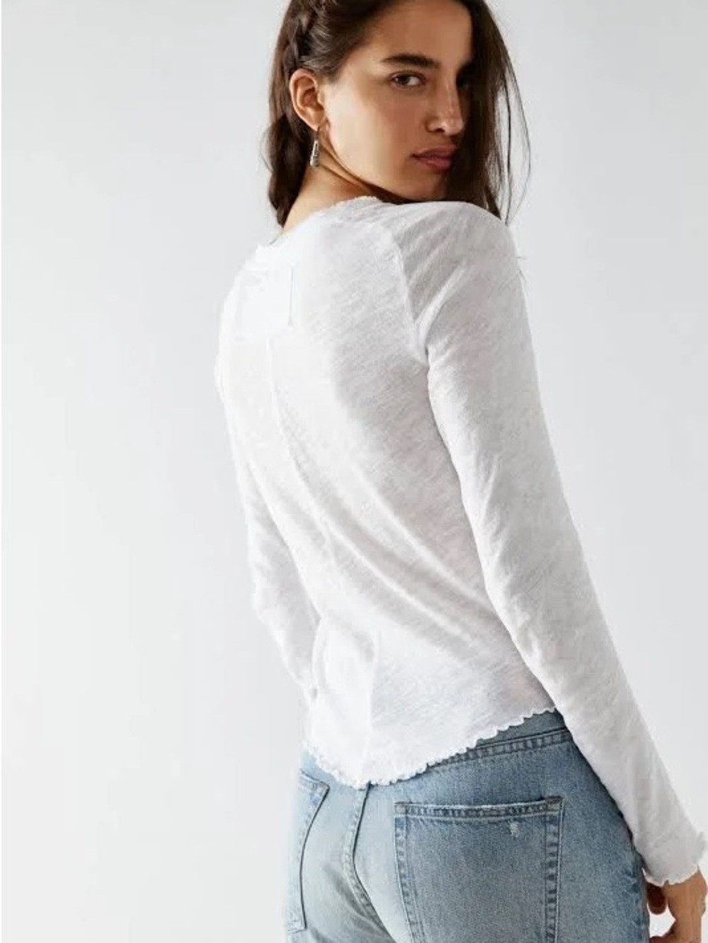 Free People Be My Baby White Long-Sleeve Lightweight Tee XS